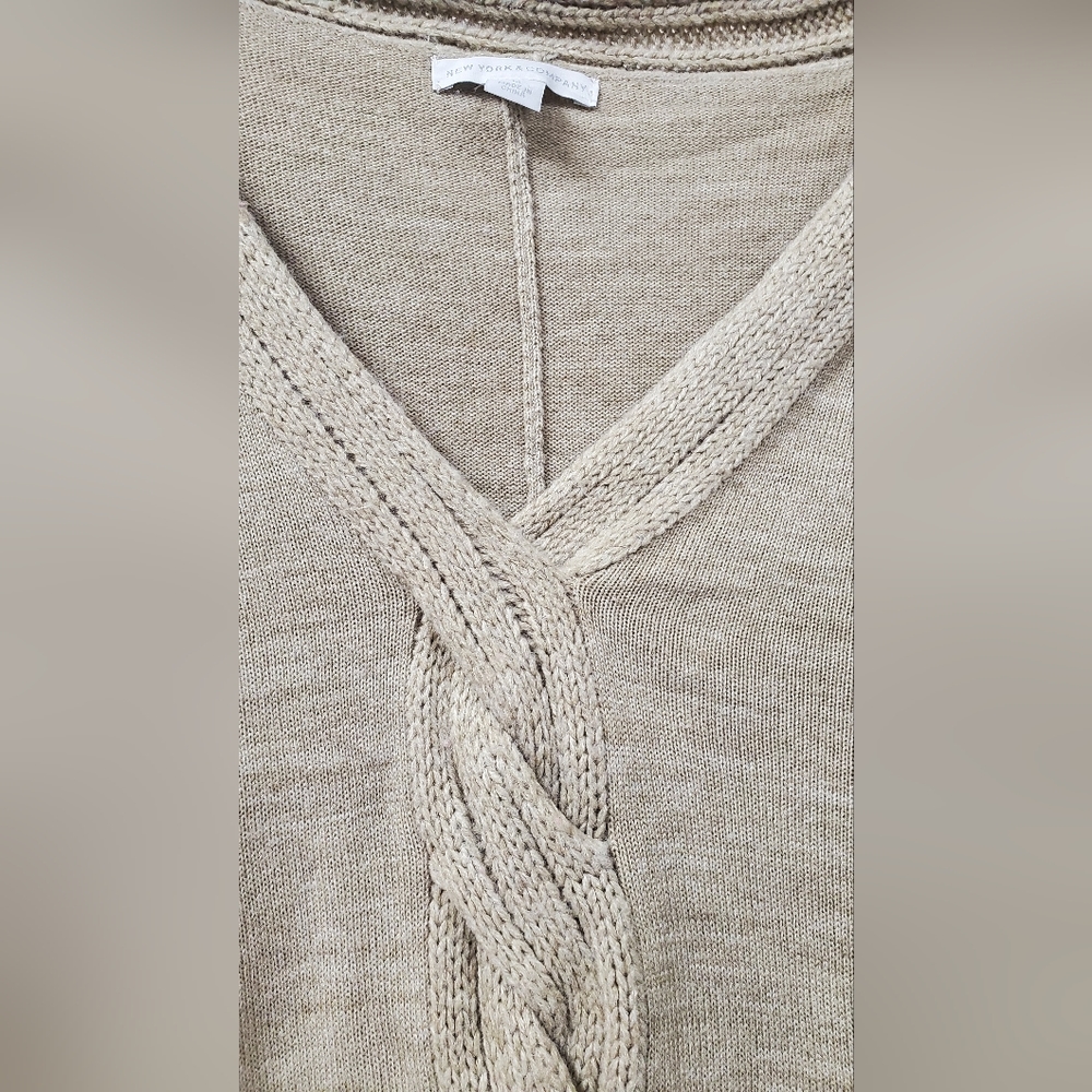 New York & Company Tan Khaki Cable Knit Sweater 3/4 sleeve